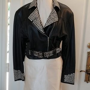 Pose' Vintage Black Leather and Rhinestone ROCK AND ROLL Jacket  collectors